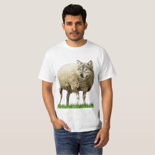 loup en moutons vêtements mens tshirt blanc clair