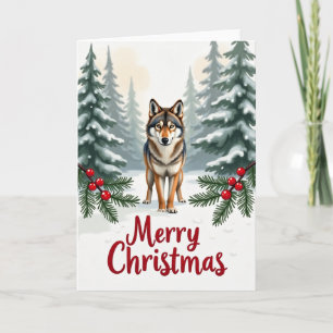 Loup en neige Joyeux Noël Carte Forêt Scène
