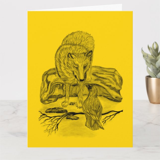Loup et corbeau - Carte de design noir et jaune (Petite plante)