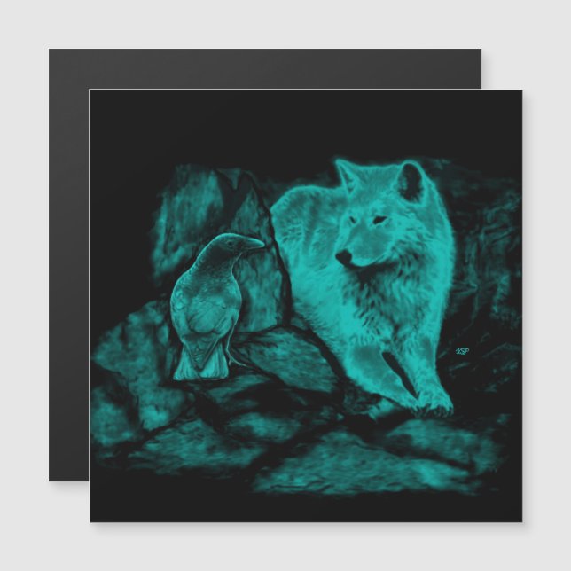 Loup et Corbeau dans la carte de nuit (Devant / Derrière)