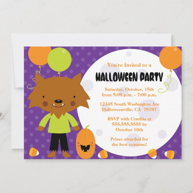 Loup-garou et lune Invitation du Costume d'Hallowe (Devant)