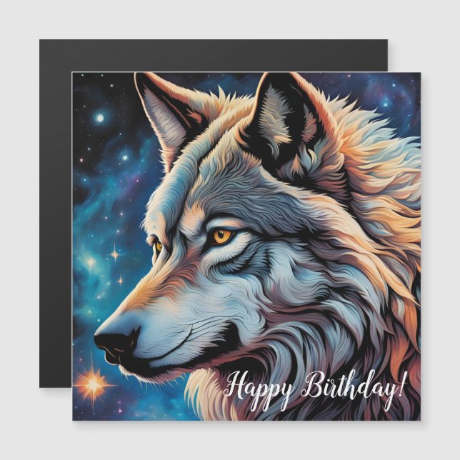 Loup gris Starry Portrait de nuit Anniversaire (Devant / Derrière)