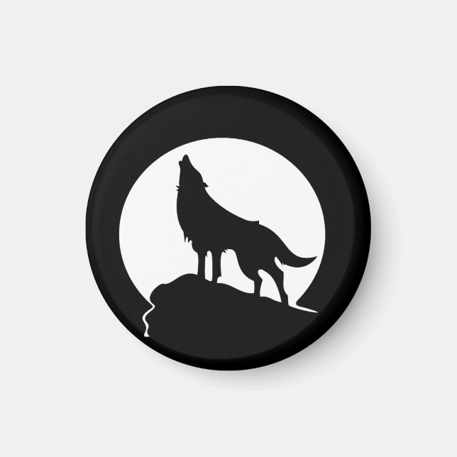 Loup hurlant avec aimant rond pleine lune (Devant)
