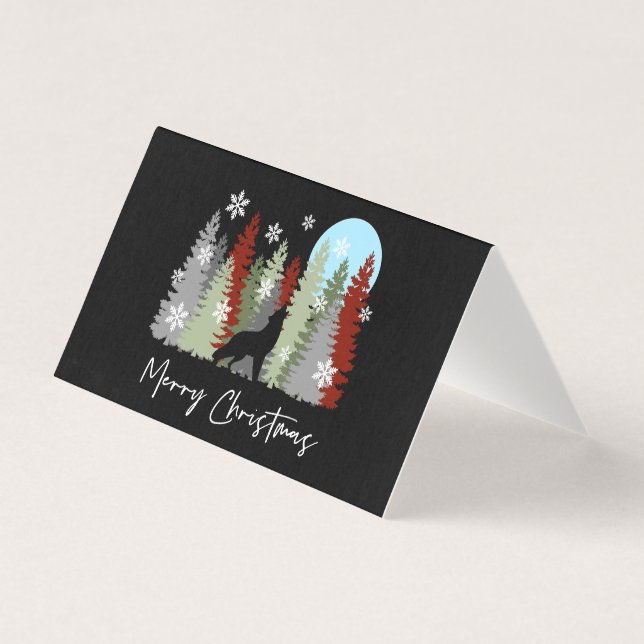 Loup hurlant dans les arbres de Noël joyeux forêt  (Front)