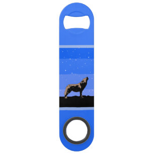 Loup hurlant en hiver - Art original de la faune