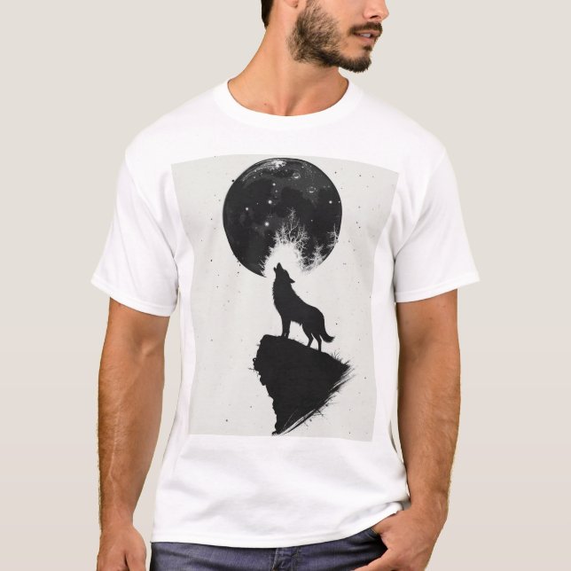 Loup hurlant sous Pleine lune - T-shirt minimalist (Devant)