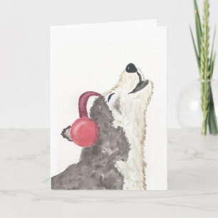 Loup hurler avec casque Carte d'anniversaire