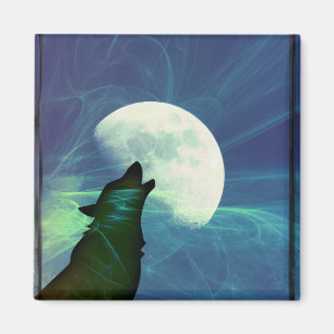 Loup Mystique de la Lune Carré Aimant