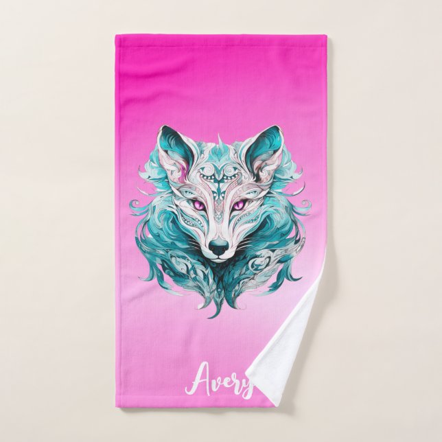 Loup mystique | Elégant loup rose et turquoise (Serviette à main)