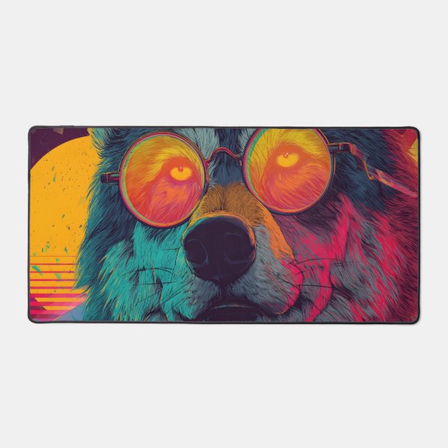 Loup Néon avec Lunettes – Art Rétro Synthwave (Recto)