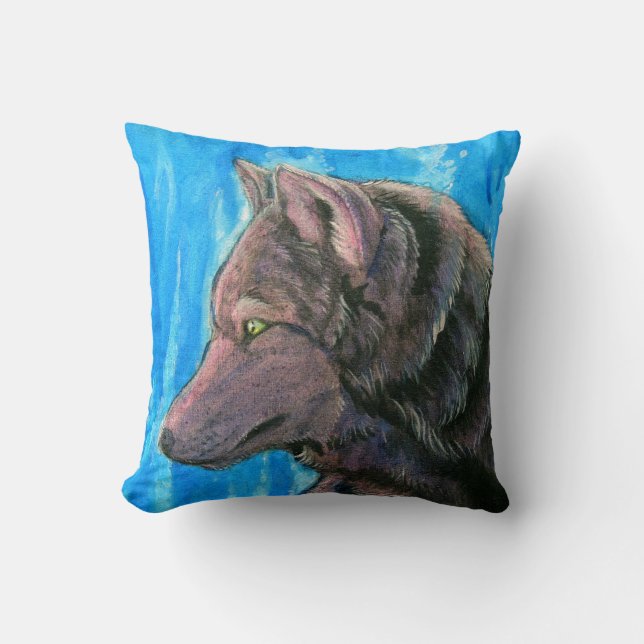 Loup noir d'imaginaire sur le coussin bleu (Recto)