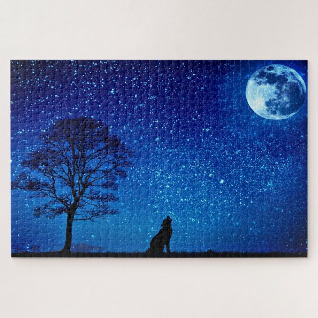 Loup par nuit de pleine lune Puzzle (Horizontal)
