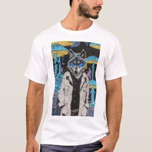 Loup rétro en T-shirt comique en manteau de labora