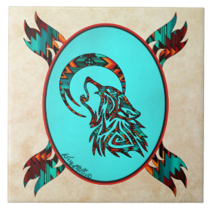 Loup Tribal hurlant Sur La Carreaux De Céramique L