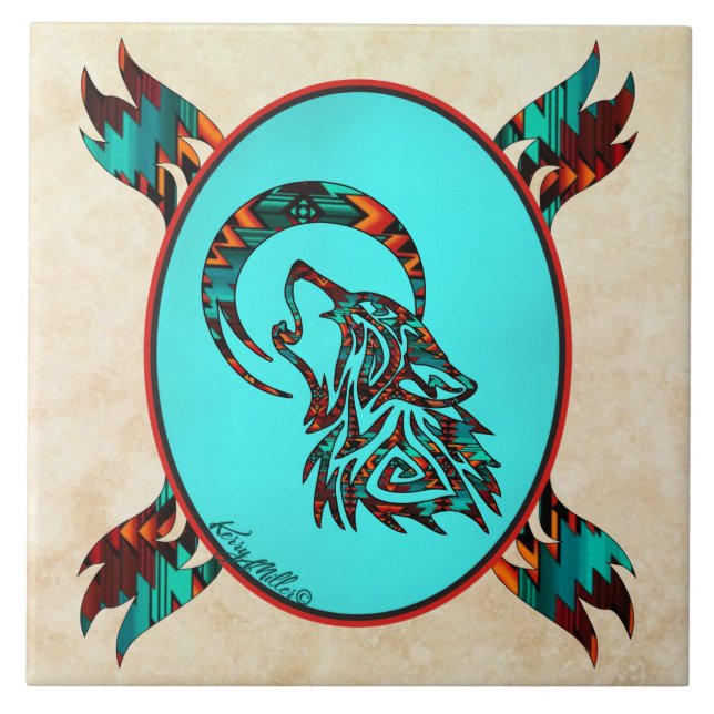 Loup Tribal hurlant Sur La Carreaux De Céramique L (Devant)