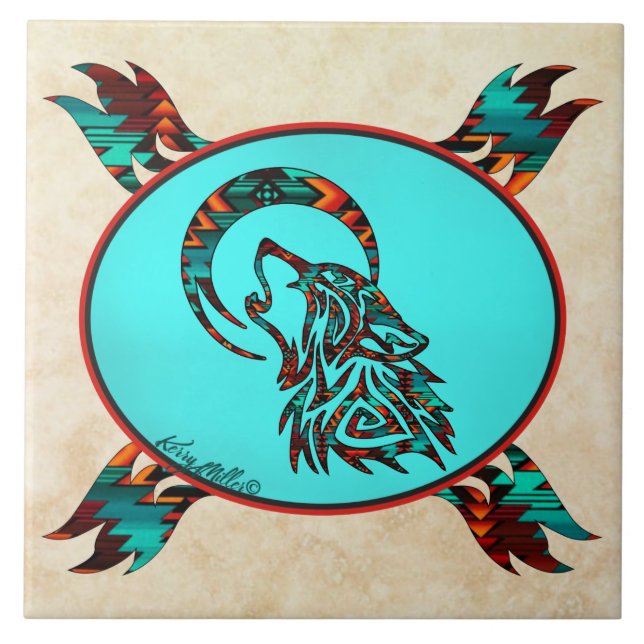 Loup Tribal hurlant Sur La Carreaux De Céramique L (Devant)