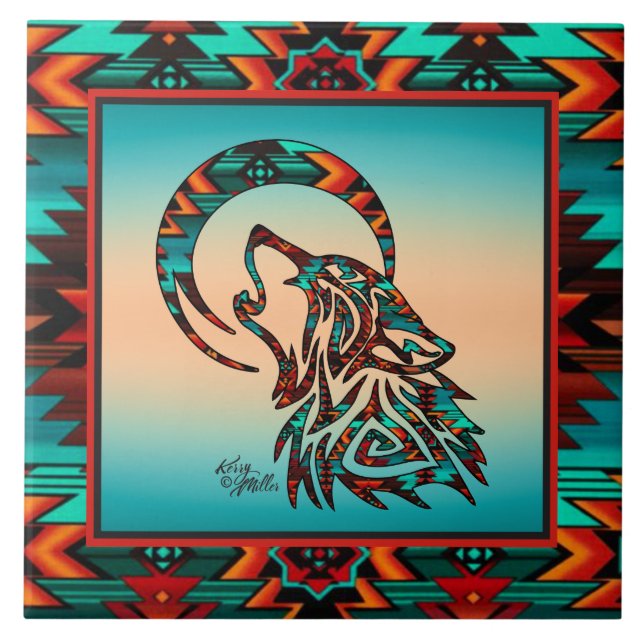 Loup Tribal hurlant Sur La Carreaux De Céramique L (Devant)