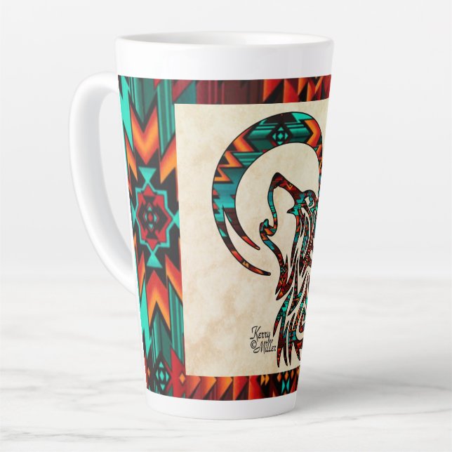 Loup Tribal hurlant Sur La Lune Latte Mug (Angle gauche)
