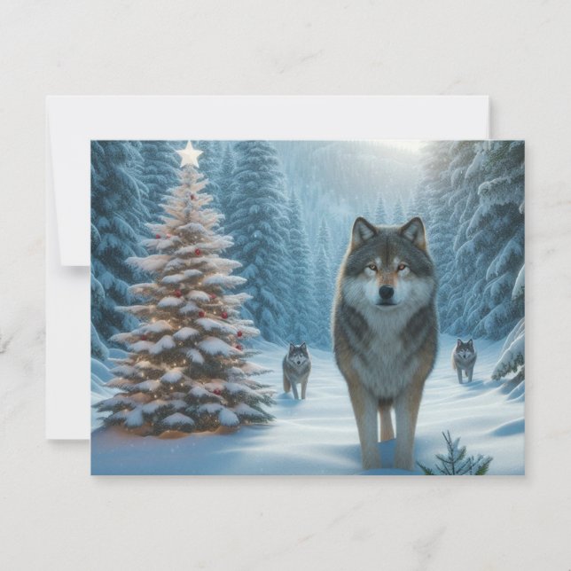 Loups à Noël une carte d'hiver Wonderland (Devant)