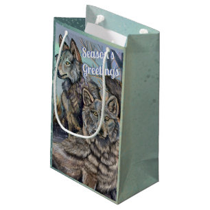 Loups arctiques~ Bonnes Fêtes petit sac cadeau