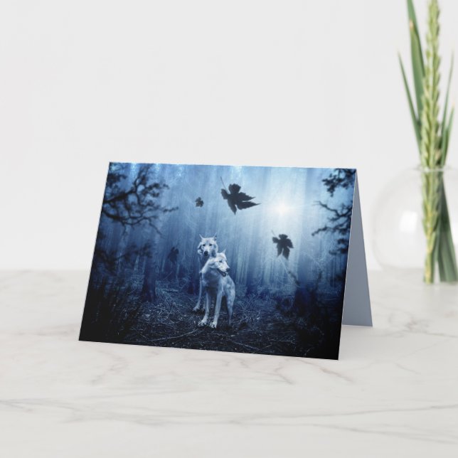 loups dans la carte de voeux en bois (Devant)