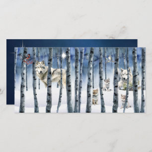 Loups en Bois d'hiver avec carte de vacances Star