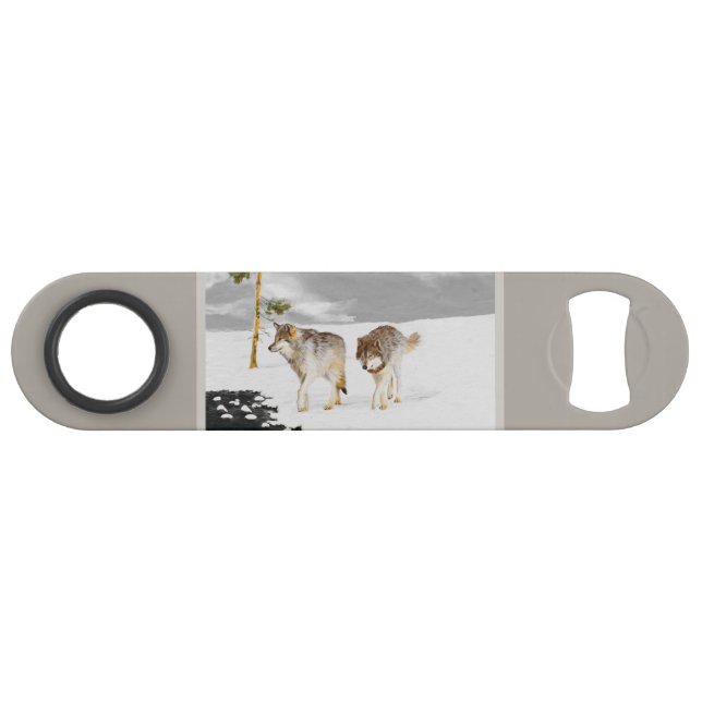Loups en peinture sur neige - Art original de la f (Devant (Horizontal))