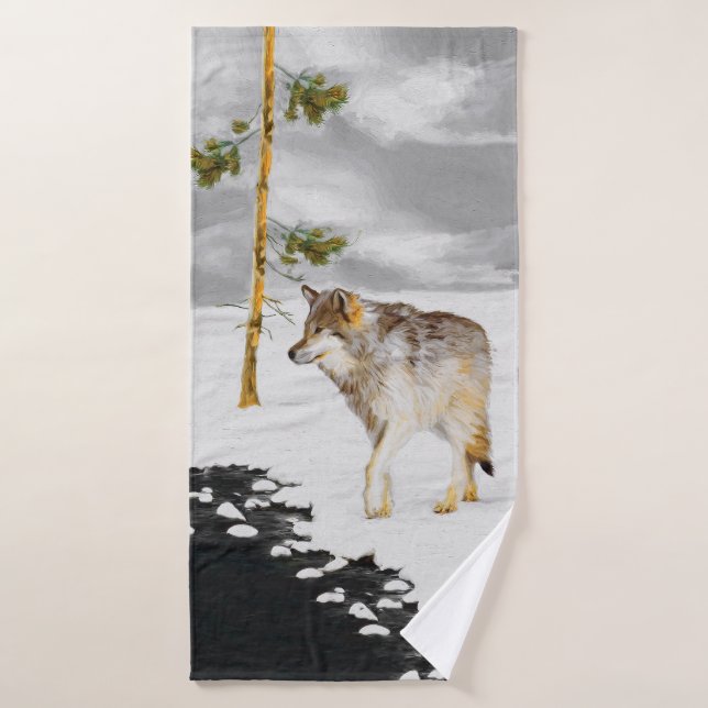 Loups en peinture sur neige - Art original de la f (Serviette de bain)