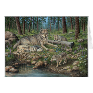 Loups gris saluant/carte de note