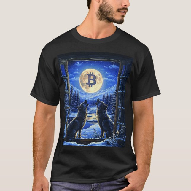 Loups hurlant au T-shirt Bitcoin Moon (Devant)