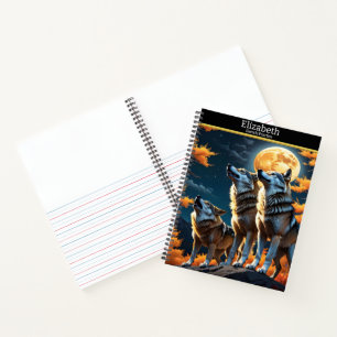 Loups hurlant sur une lune brillante sur un carnet