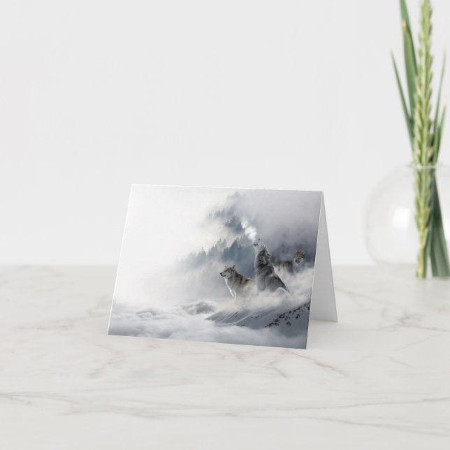 Loups hurler en hiver carte de voeux vide (Devant)