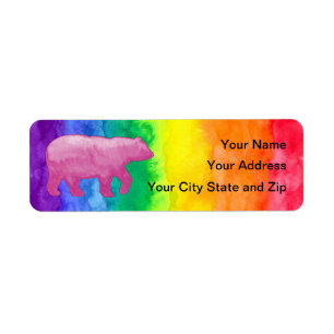 L'ours rose sur le Étiquette de messagerie Rainbow