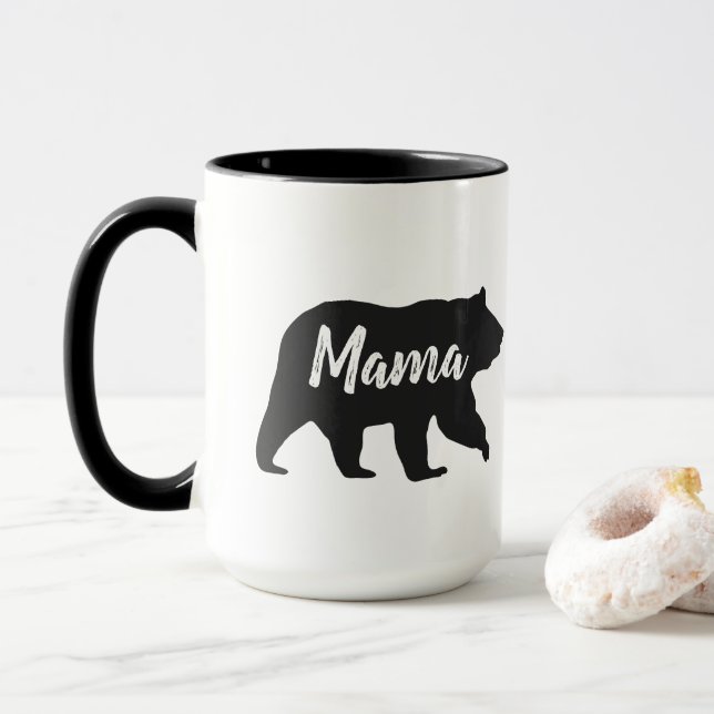 L'ours rustique Mama Bear Simple Mug de café noir  (Avec donut)