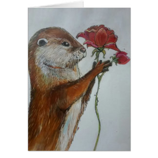 Loutre d'illustration tenant un rose rouge simple