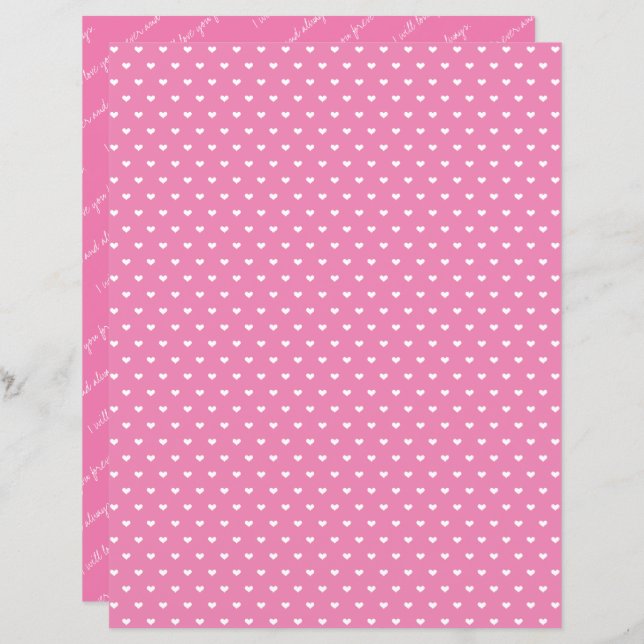 Love Always & Forever Pink Heart Scrapbook Paper (Devant / Derrière)