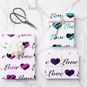 Love and Hearts papier d'emballage noir et blanc