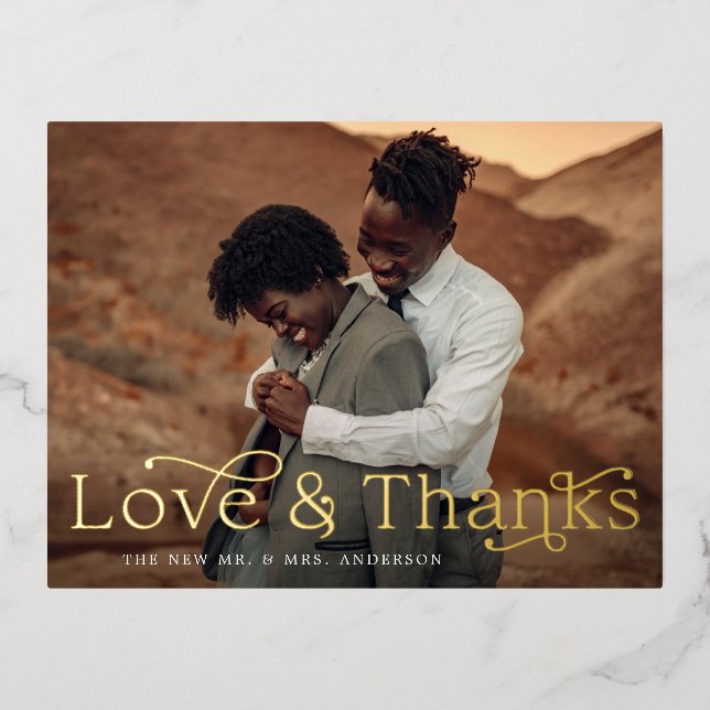 Love and Thanks Foil Mariage Carte postale Merci (Recto)