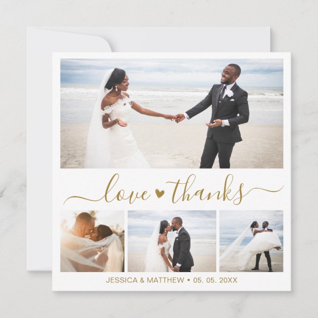 Love and Thanks Gold Script Photo Collage Mariage (Devant)