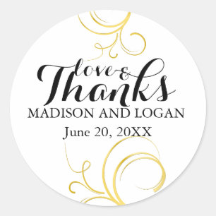 Love and Thanks Gold Swirl Mariage Sticker personn