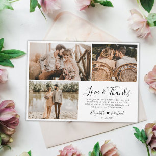 Love and Thanks Mariage Photo Carte de remerciemen