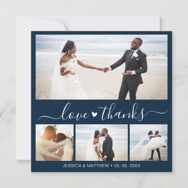 Love and Thanks Navy Script Photo Collage Wedding (Devant)
