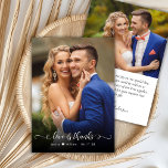 Love and Thanks Photo Mariage Carte de remerciemen<br><div class="desc">Boho Moderne Chic Calligraphie Script Mariage 2 Carte de remerciements photo. Un mariage élégant vous remercie modèle avec une photo pleine verticale sur le devant avec le texte "Amour et Merci" dans une main tourbillonnant fantaisie lettrage typographie script swash tail police en blanc superposition sur l'image. Petit motif de coeur...</div>