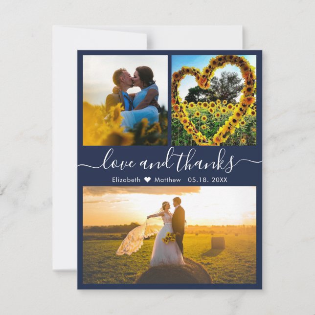 Love and Thanks Script Navy Mariage Photo Merci (Devant)
