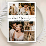 Love and Thanks Script Photo Collage Mariage Merci<br><div class="desc">Elégant, Lettré À La Main Mariage Photo Collage Merci Cartes. Un modèle mariage moderne et minimaliste avec cinq (5) photos à l'avant et une (1) photo à l'arrière. Avec le texte "Amour et merci" dans une belle main lettrage de typographie script police en noir sur l'arrière - plan blanc. Costumez...</div>