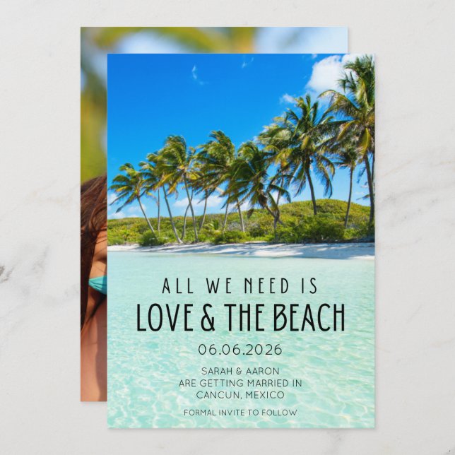 Love and The Beach Wedding Photo Save the Date (Devant / Derrière)