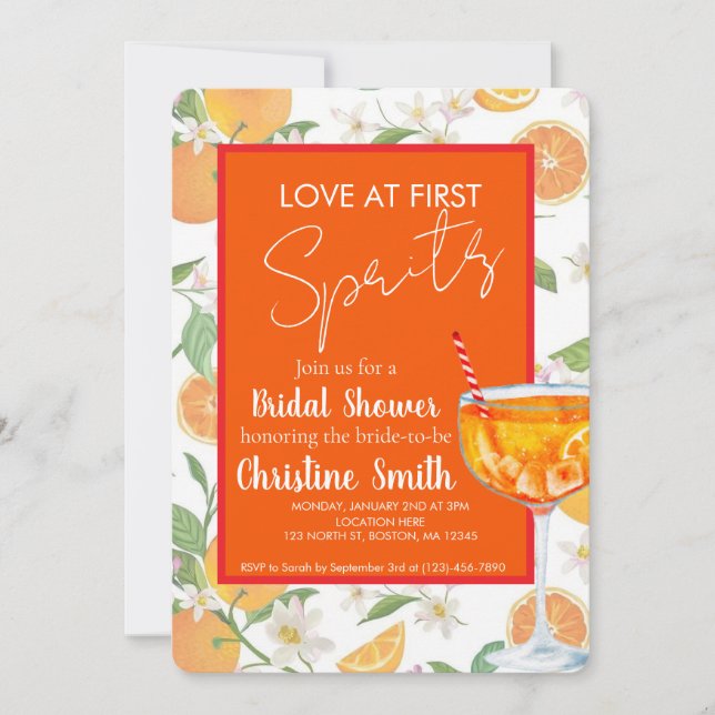 Love at First Spritz Bridal Shower Invitation (Devant)