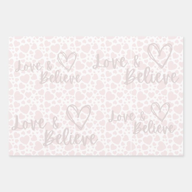 Love & Believe white doodle pastel coeurs papier (Devant)