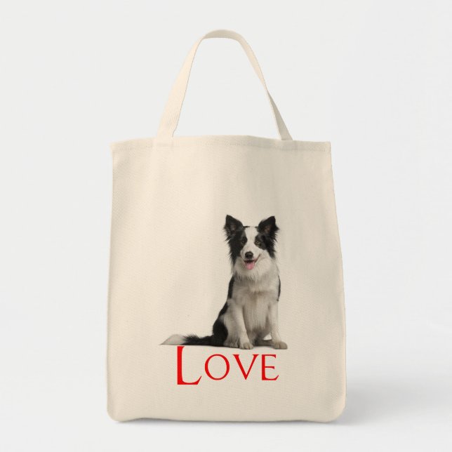 Love Border Collie Puppy Dog Sac fourre-tout (Devant)