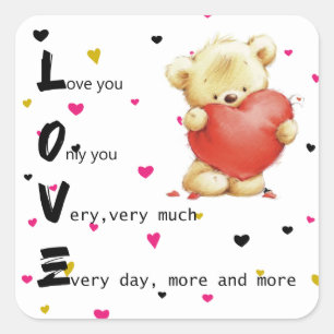 Love Brown Teddy Bear Carré Sticker
